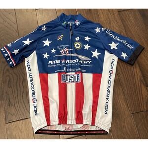 Hincapie Cycling Jersey Men Large American Flag AOP Patriotic USO Veterans Biker